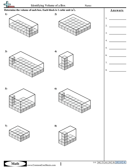 Volume Worksheets - Identifying Volume of a Box worksheet